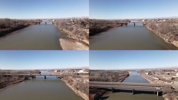 科罗拉多州弗鲁伊塔附近工业区的一座桥上，科罗拉多州空中河上涨，流经科罗拉多州大交界处