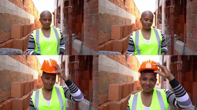建筑工地上一名女性建筑工人的肖像