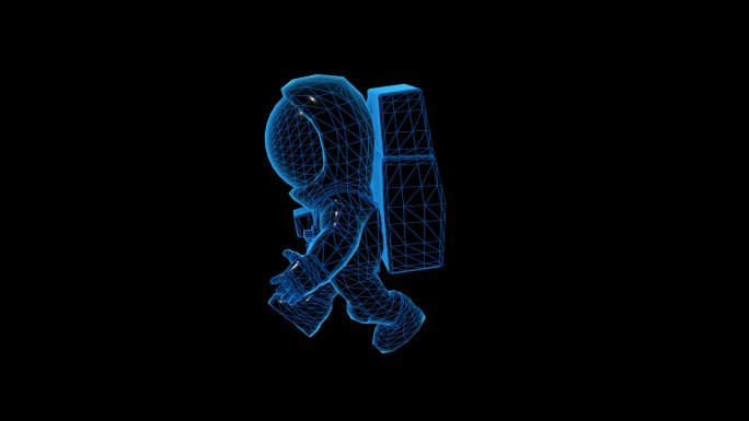 蓝色科技线条Q版宇航员走路透明通道素材