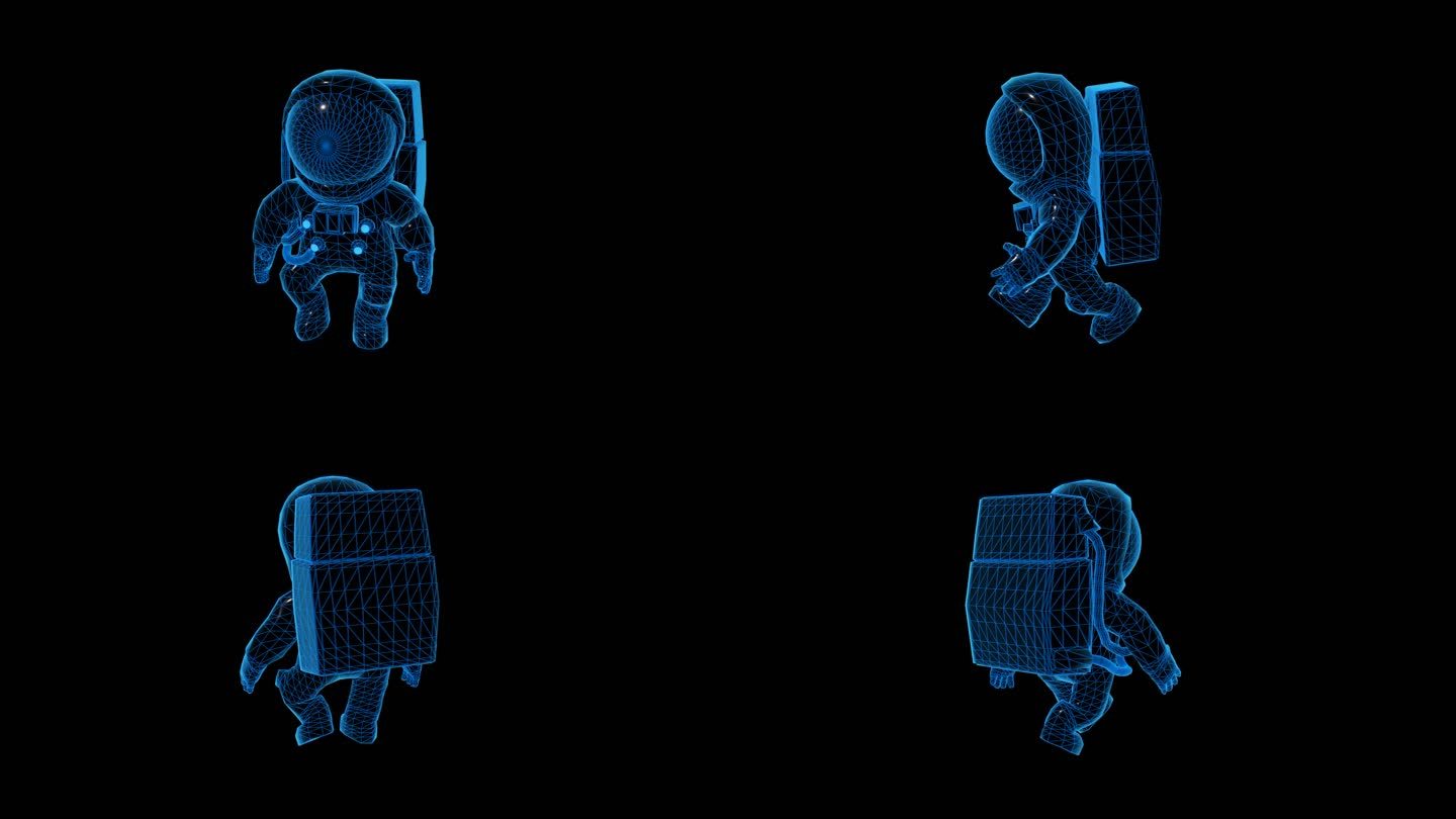 蓝色科技线条Q版宇航员走路透明通道素材