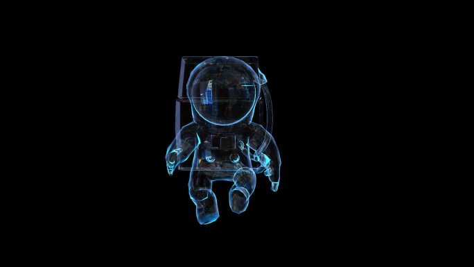 科技全息Q版宇航员漫步走路透明通道素材