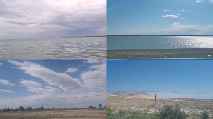 大美新疆北屯73海内陆湖蓝天白云空镜头