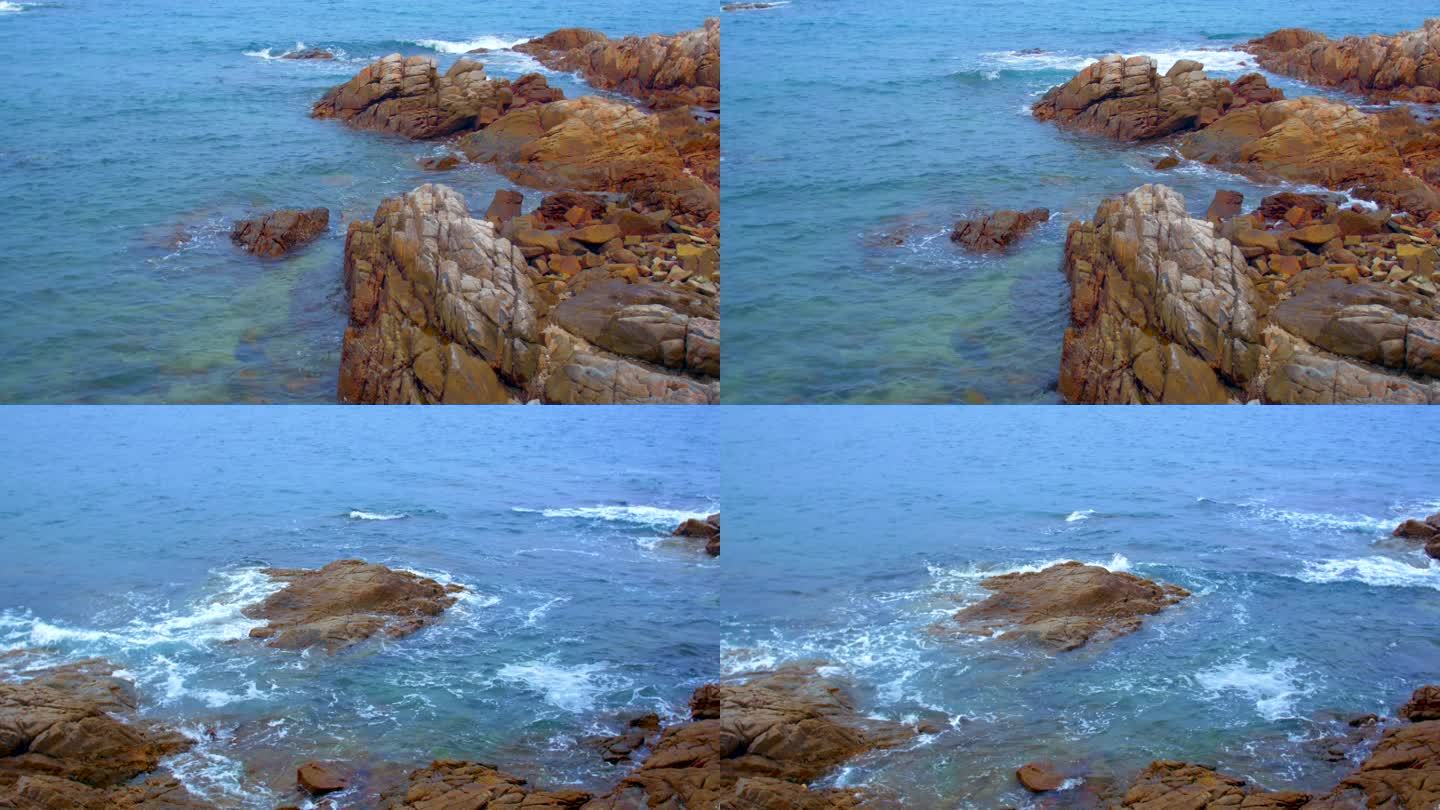 原创4K实拍海浪不断冲击拍打岸边岩石
