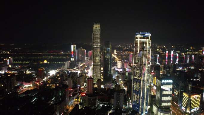 湖南长沙国金中心世贸大厦夜景航拍 (3)