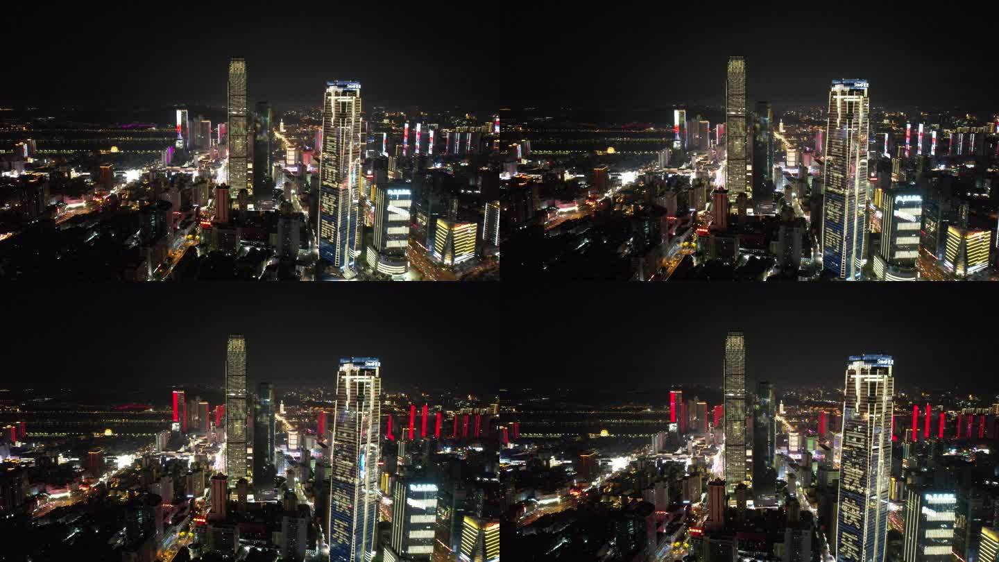 湖南长沙国金中心世贸大厦夜景航拍 (3)