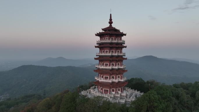 航拍襄阳古隆中风景区隆中山腾龙阁自然风光