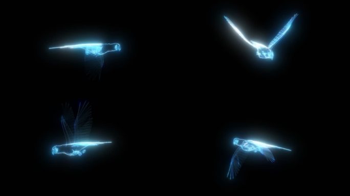 发光全息鹦鹉飞舞动画透明通道素材