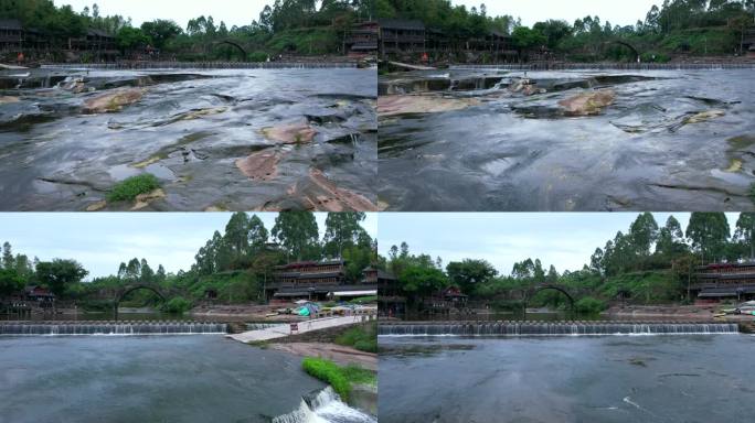 岩石流水小桥