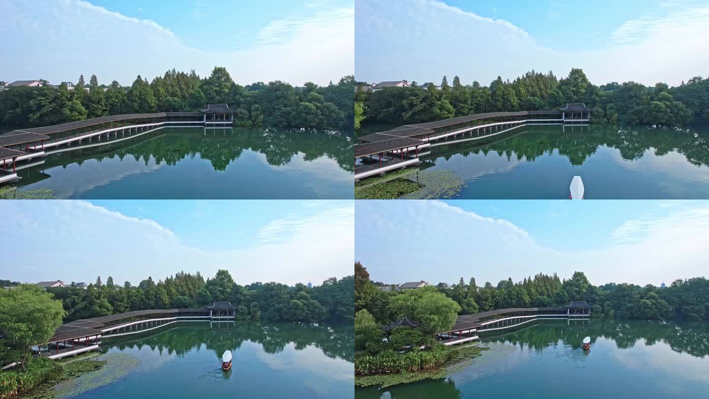 航拍杭州西湖景区浴鹄湾 霁虹桥