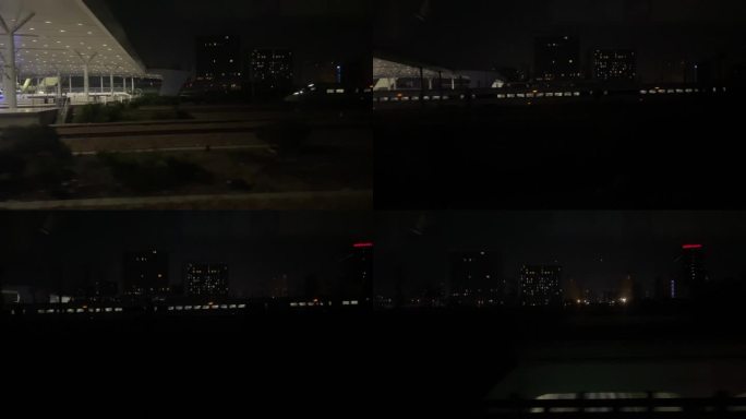 晚上夜晚高铁动车杭州东站钱塘江大桥实拍