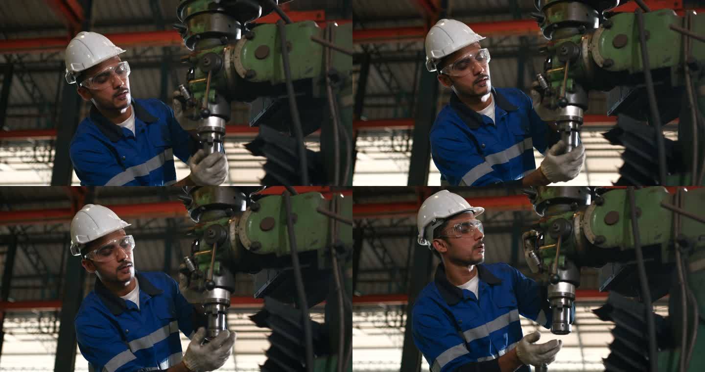 工厂金属工人机械加工工件加工工件打孔