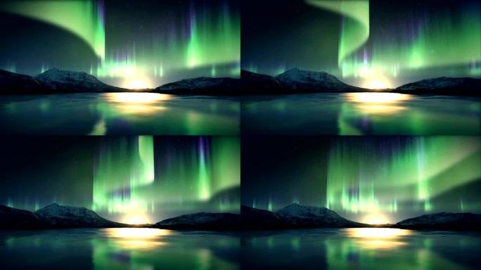 冰上北极光极光唯美北极绿色