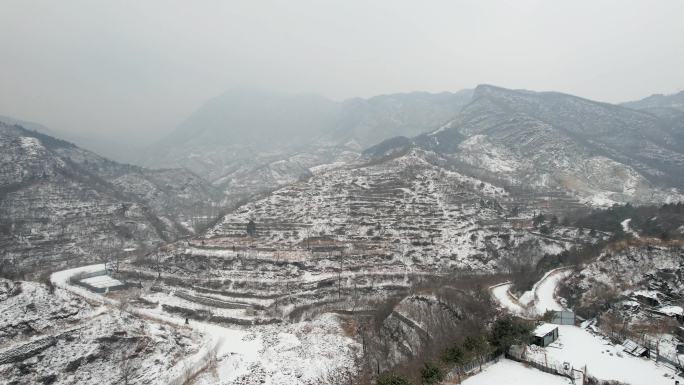 山中雪景航拍素材