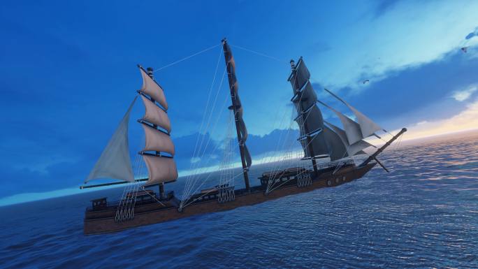 4K古代帆船扬帆起航2023