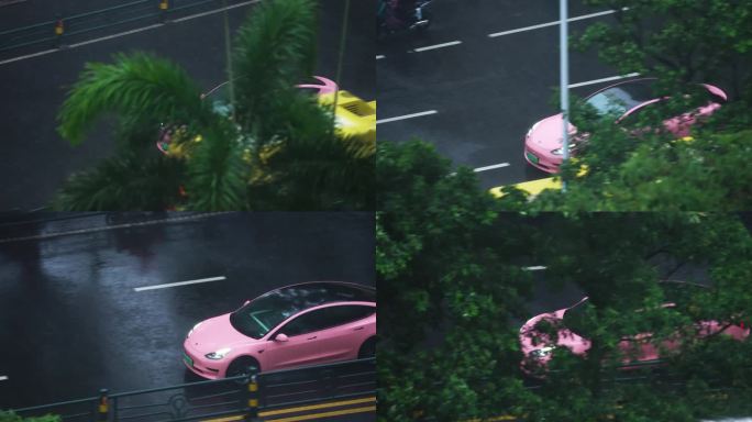 粉红色特斯拉轿车