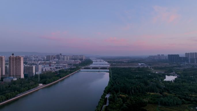 大同御河生态园清晨航拍4K