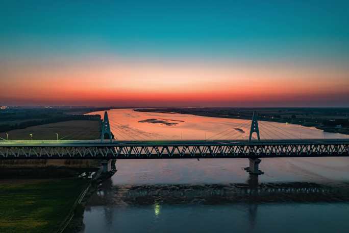 河南郑州郑新黄河大桥延时摄影黄河航拍