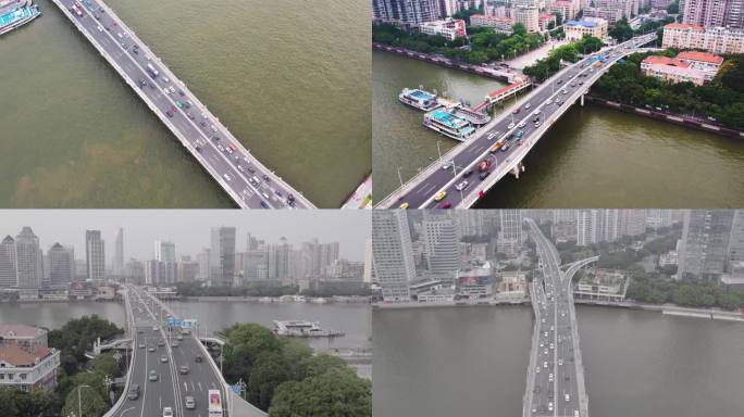 4K广州市海珠区珠江游船和江湾大桥航拍