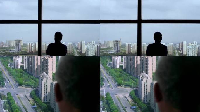 4k-商务人士站在窗口远眺城市【原创】