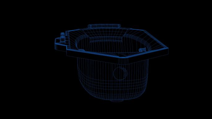 4k蓝色全息科技线框浴室浴缸淋浴带通道