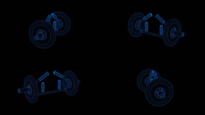 4k蓝色全息科技线框健身器材素材带通道