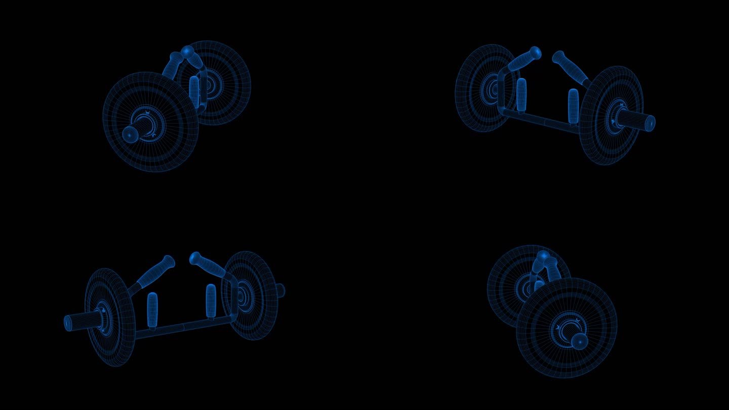 4k蓝色全息科技线框健身器材素材带通道