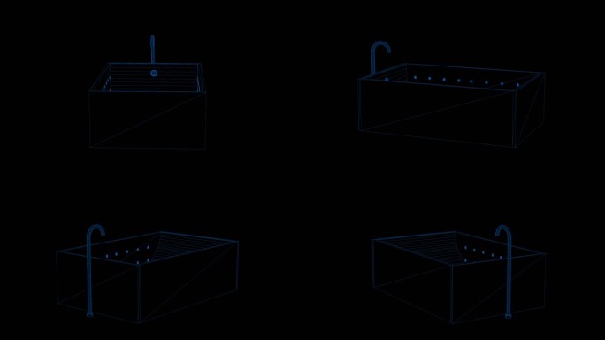 4k蓝色全息科技线框浴室浴缸淋浴带通道