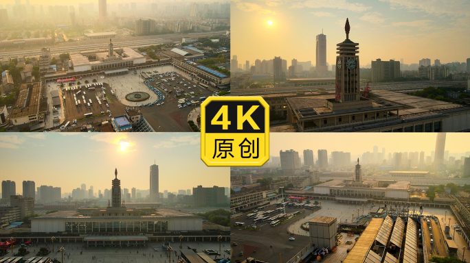 早晨长沙火车站清晨日出航拍