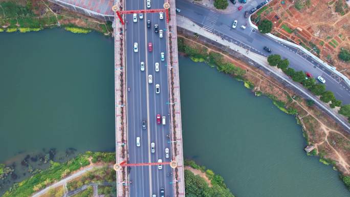 航拍大桥车流 城市路网 三岔路口 城市