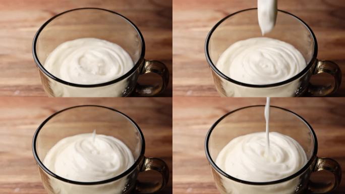 酸奶放入碗中奶制品开胃消食促进肠道吸收