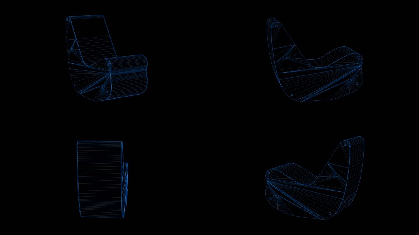 4k蓝色全息科技线框椅子沙发素材带通道