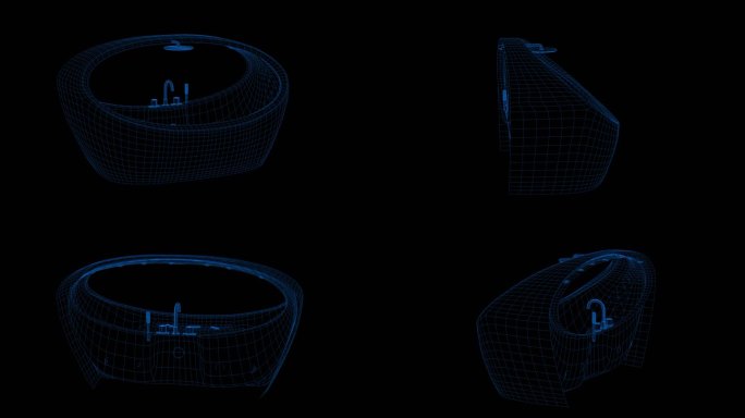 4k蓝色全息科技线框浴室浴缸淋浴带通道