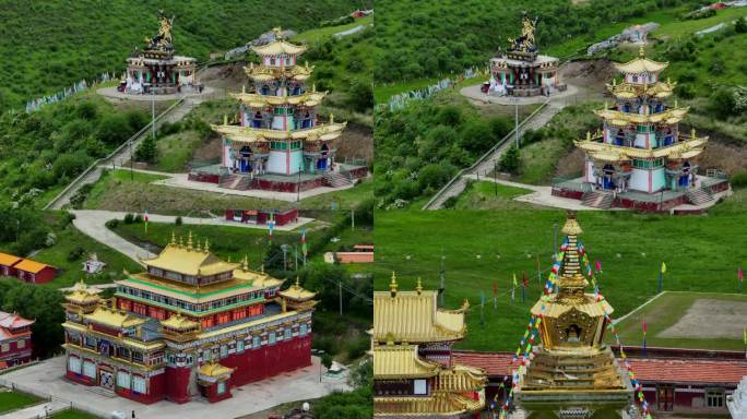 4K 红原唐克草原 寺庙