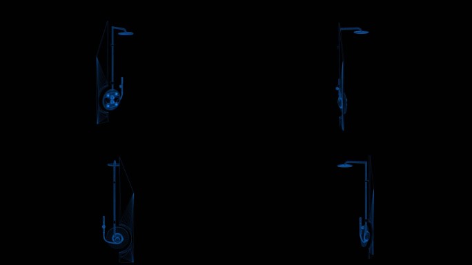 4k蓝色全息科技线框浴室浴缸淋浴带通道