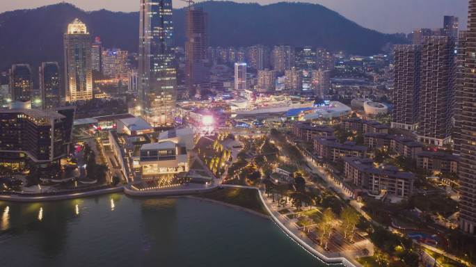 深圳南山蛇口海上世界夜景航拍延时