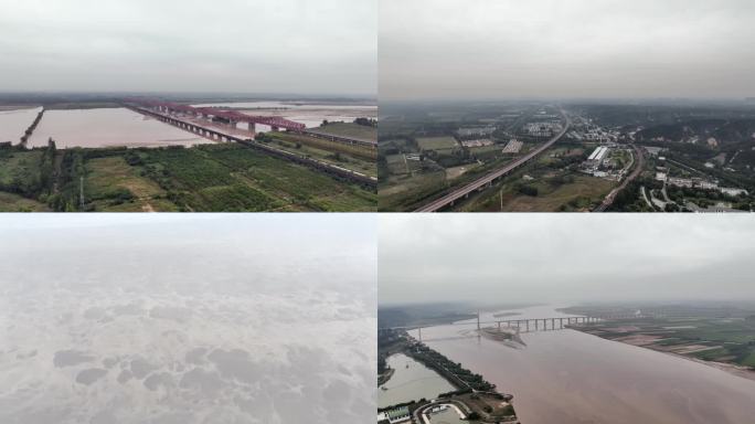 4k航拍郑州花园口黄河大桥