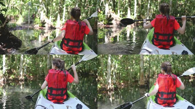 泰国南部krabi的Klong Root隐蔽旅游景点的亚洲旅游和皮划艇