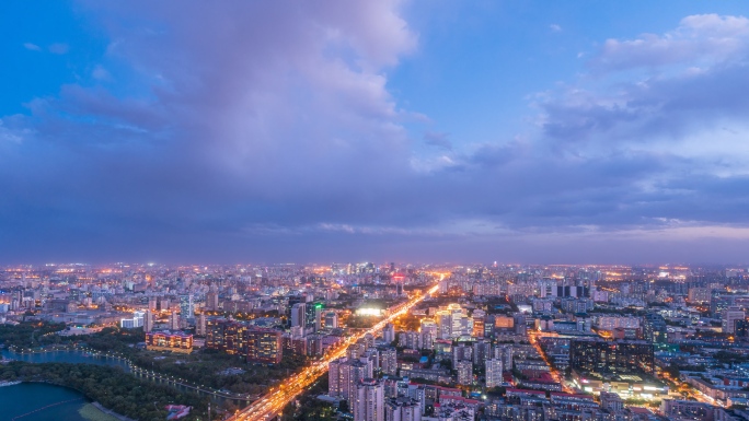 俯瞰北京三环车流夜景