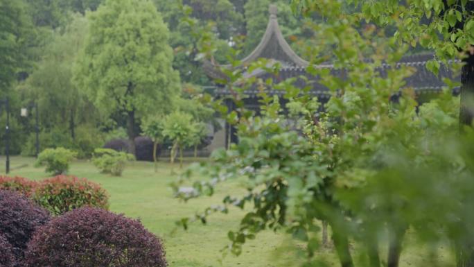 4K雨中园林江南古镇