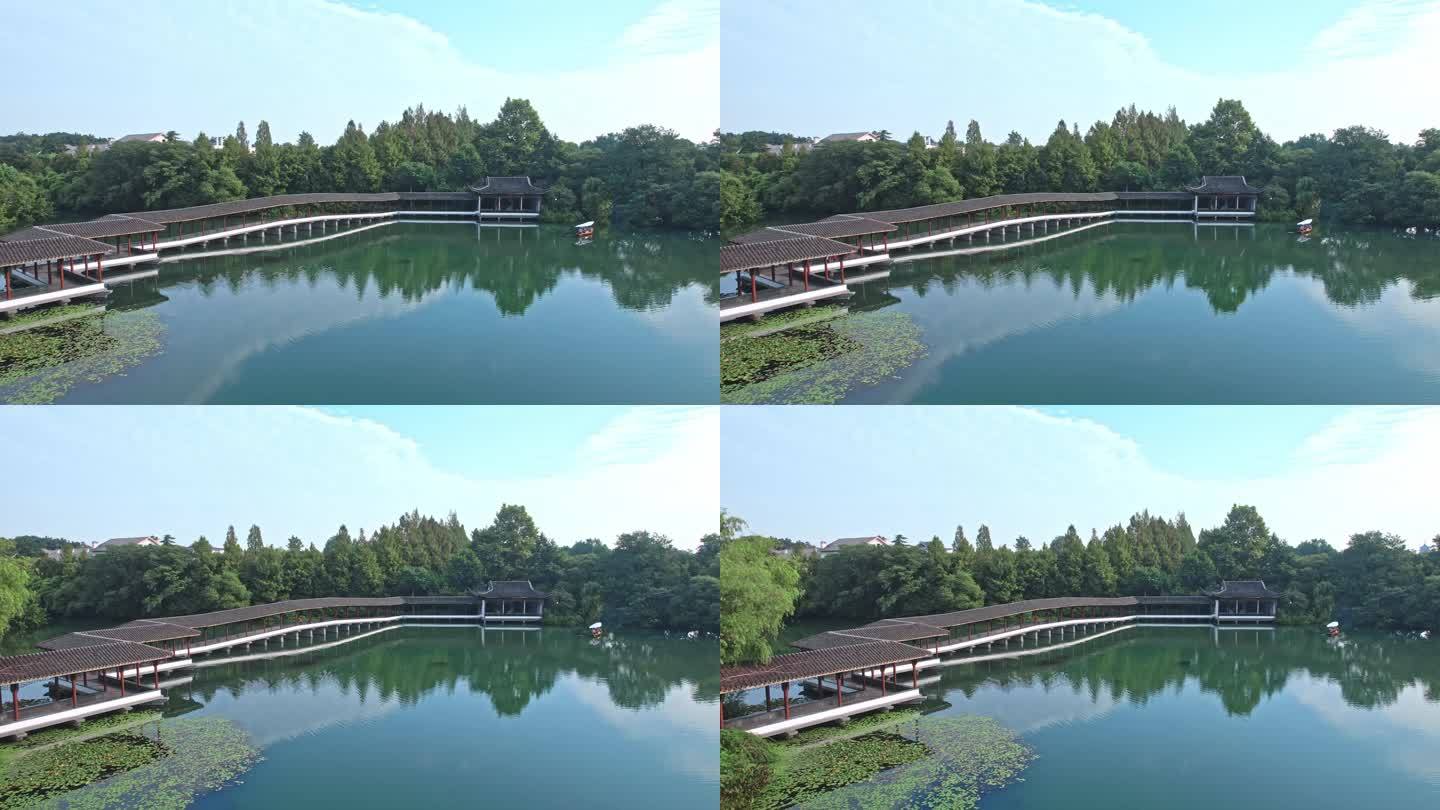 航拍杭州西湖景区浴鹄湾 霁虹桥