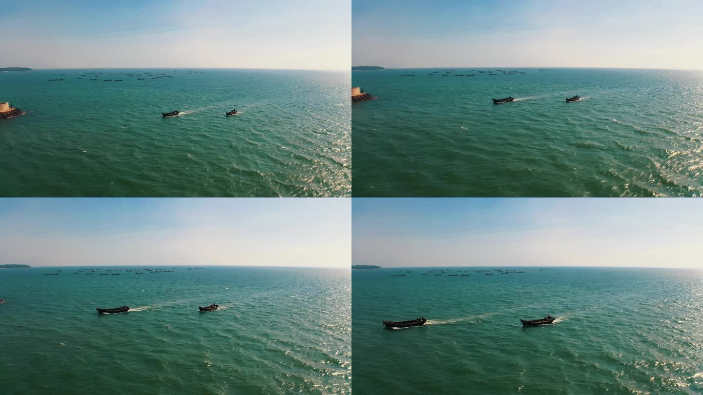 渔船归来 渔船航拍 渔船海浪4k 电影色