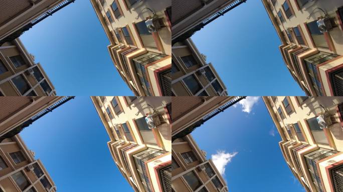 楼房天井上空的蓝天白云延时