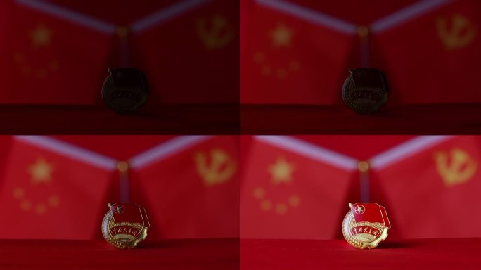 国旗和党旗前中国共青团团徽红色题材