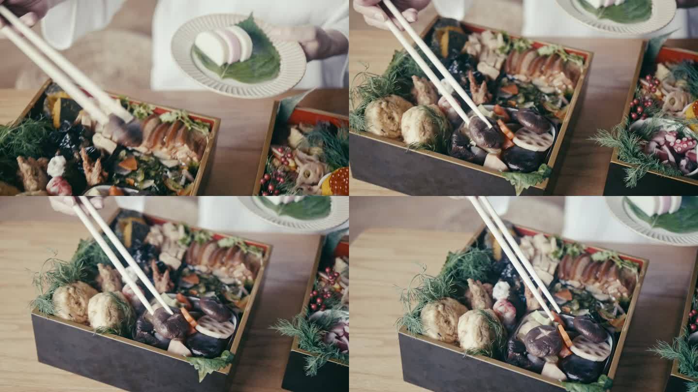 一名日本妇女在新年前夕为Osechi Ryori做准备