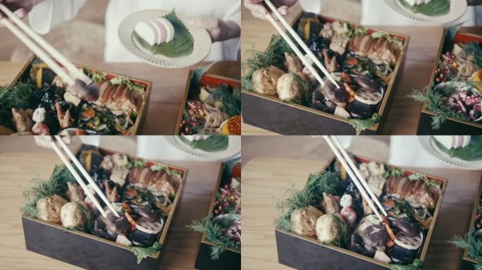 一名日本妇女在新年前夕为Osechi Ryori做准备