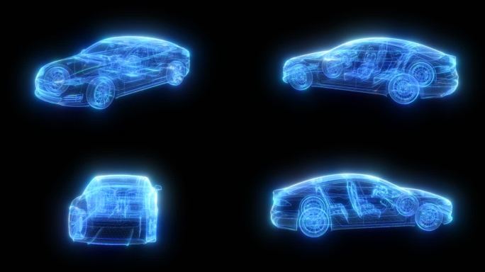 发光全息新能源特斯拉汽车透明通道素材