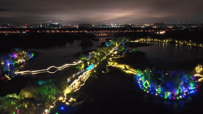 长春北湖公园夜景航拍