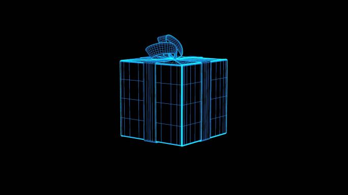 全息科技蓝色线框礼物盒动画带通道