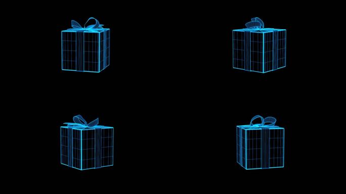 全息科技蓝色线框礼物盒动画带通道