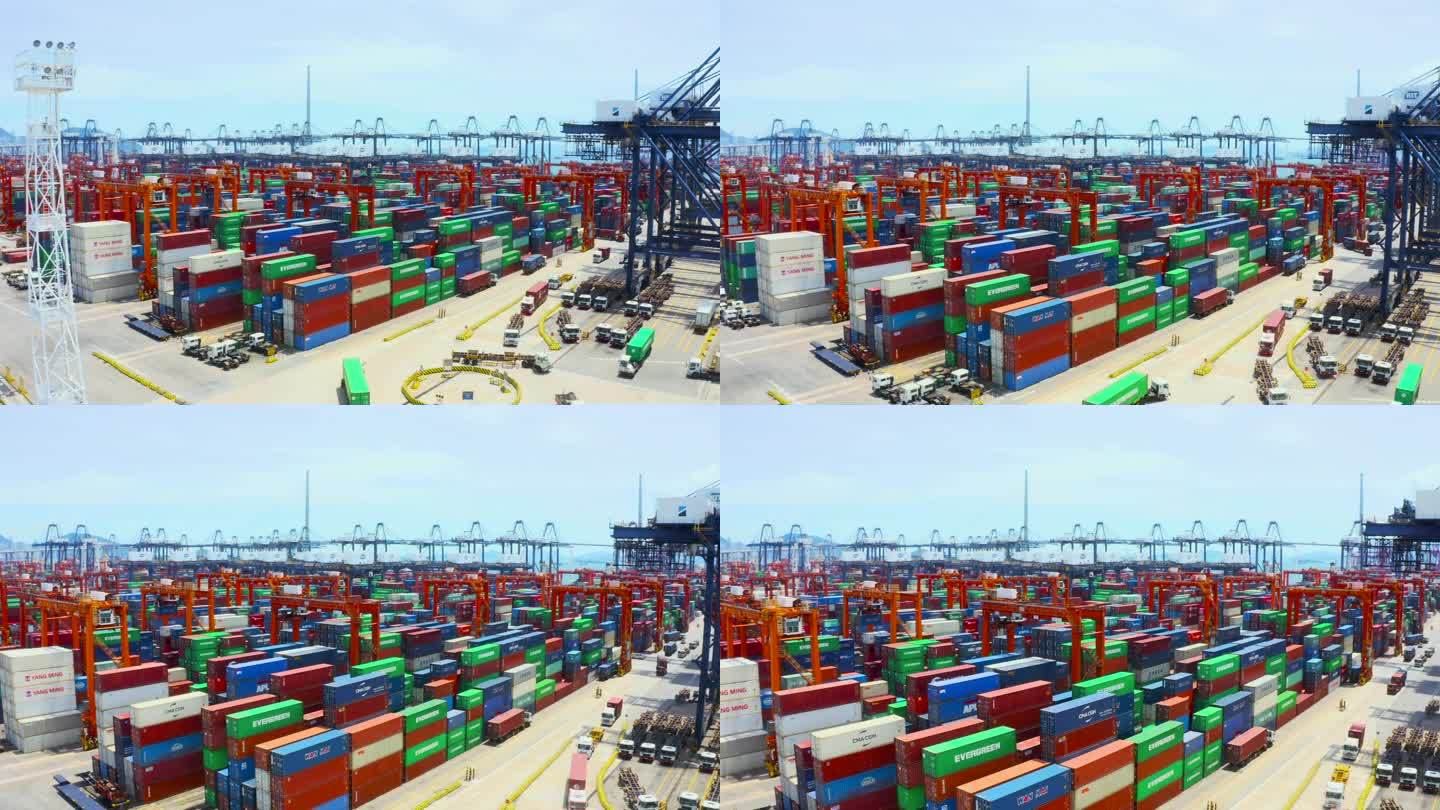 航运货物商业物流业带集装箱的大型工业港口鸟瞰图。